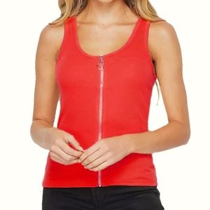 Sexy red lowcut zipper zip rib tank top fitted top